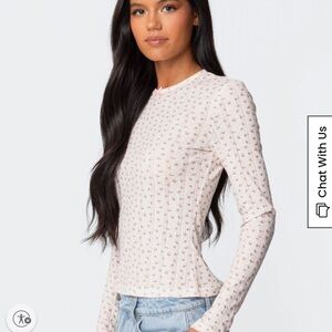 Edikted Emery Printed Pointelle Top T-Shirt Sz XS